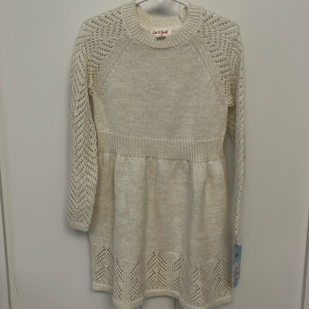 Cat and Jack Ivory gold sparkle sweater dress. 4T